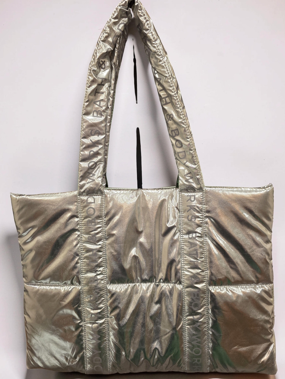 Bath & Body Works Metallic Silver Puffer Tote Bag